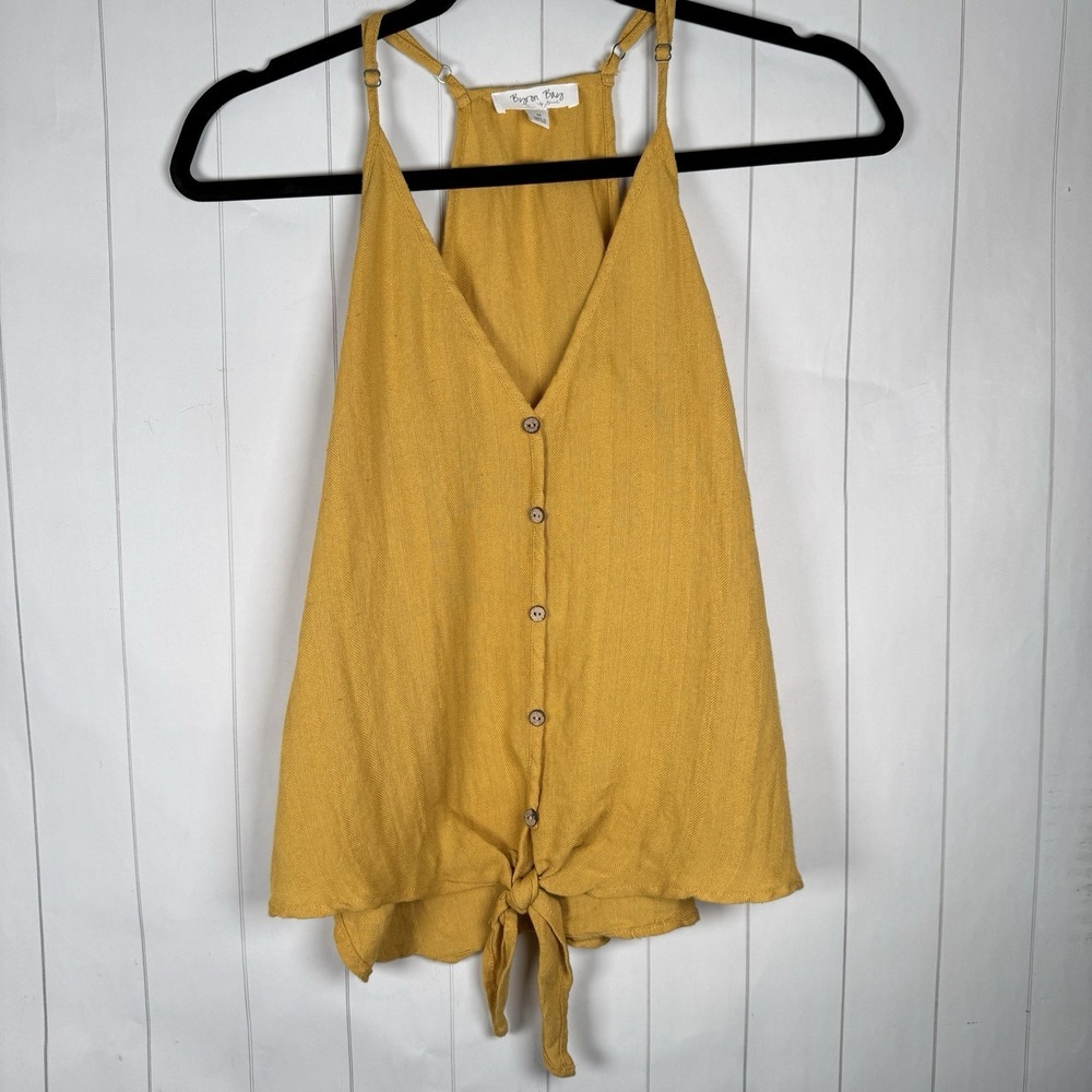 Mustard Yellow Tank Top Button & Tie Accent Bohemian Lagenlook Summer Layering M